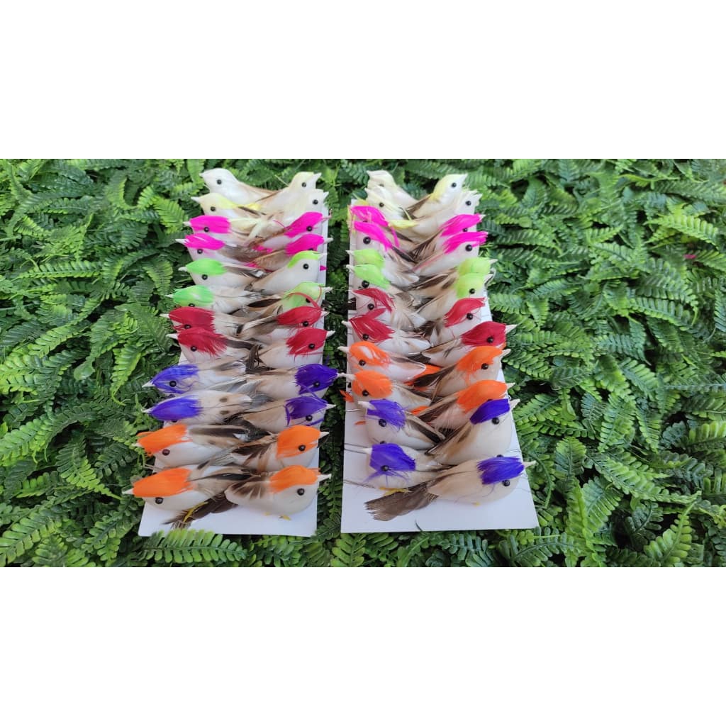 48 Passarinhos 7,5cm Artificiais Pena Natural Coloridos Jardim Festas Decoração Novidade!