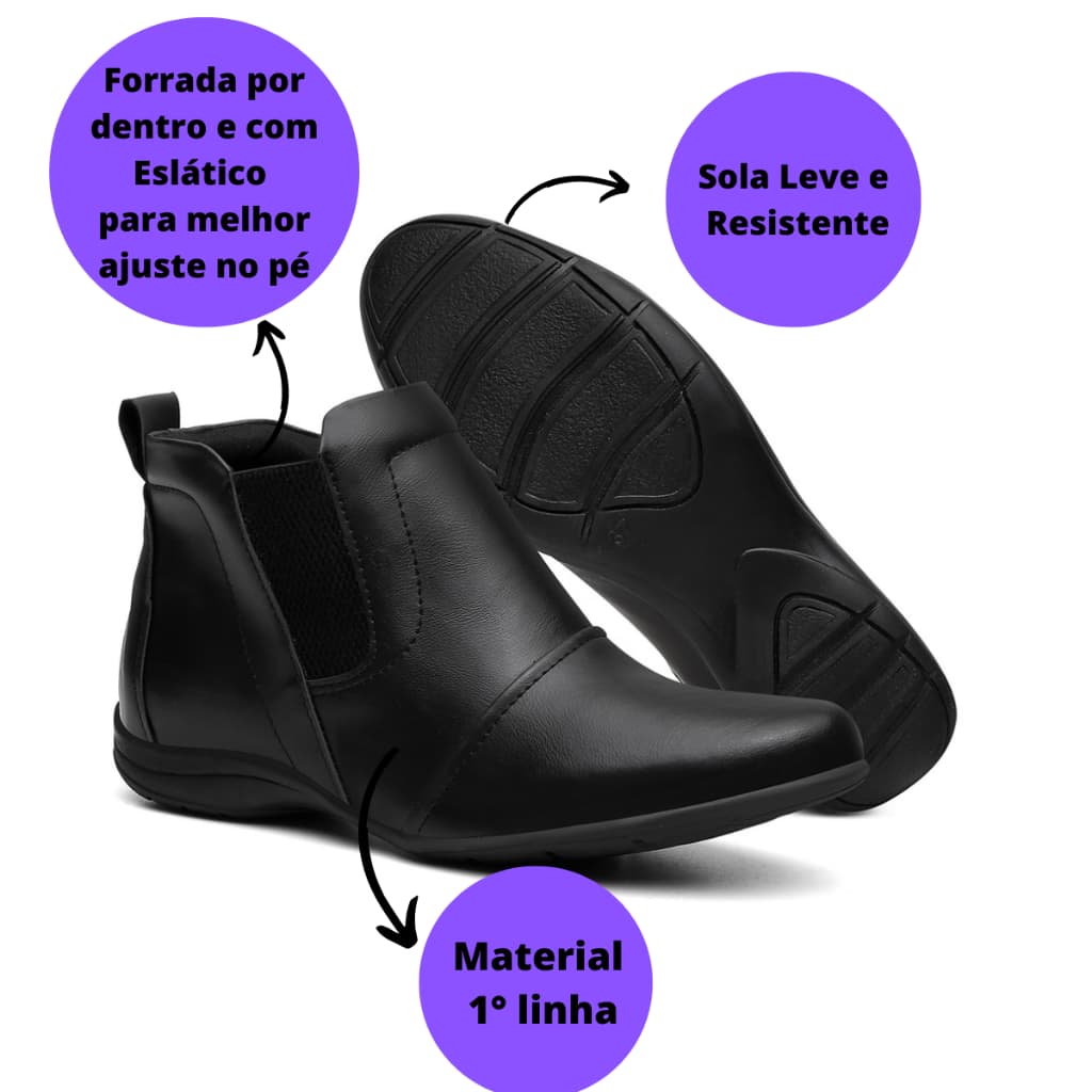 Botinha Feminina Bota Cano Curto Sola Baixa Elástico Lateral - Promoção