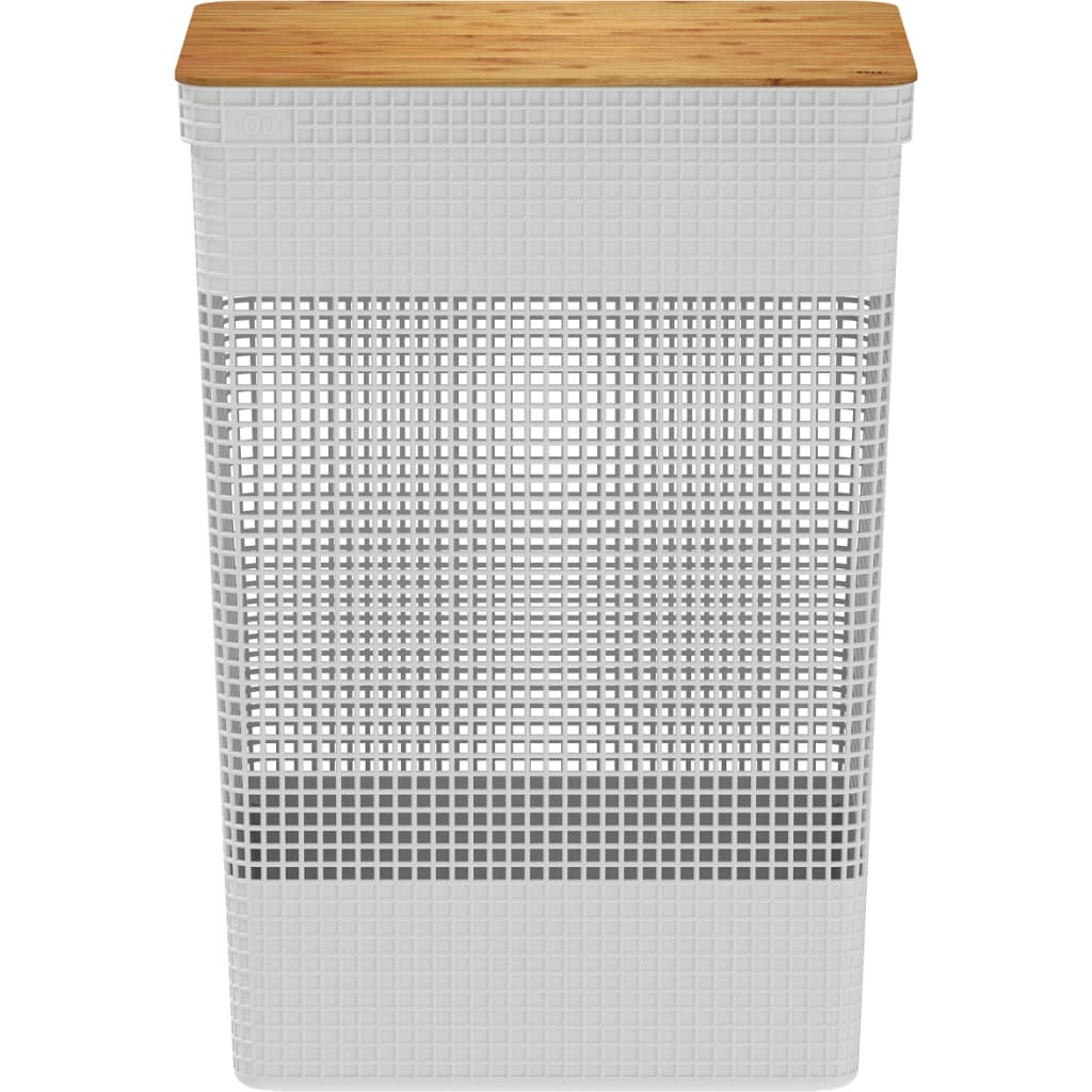Cesto De Roupas Grid Com Tampa De Bambu 49 Litros - Branco OU