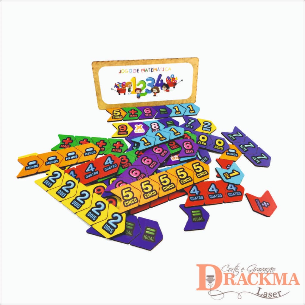 Jogo de Matemática - Encaixes Números e Operações Matemáticas - Madeira MDF - 90 pçs