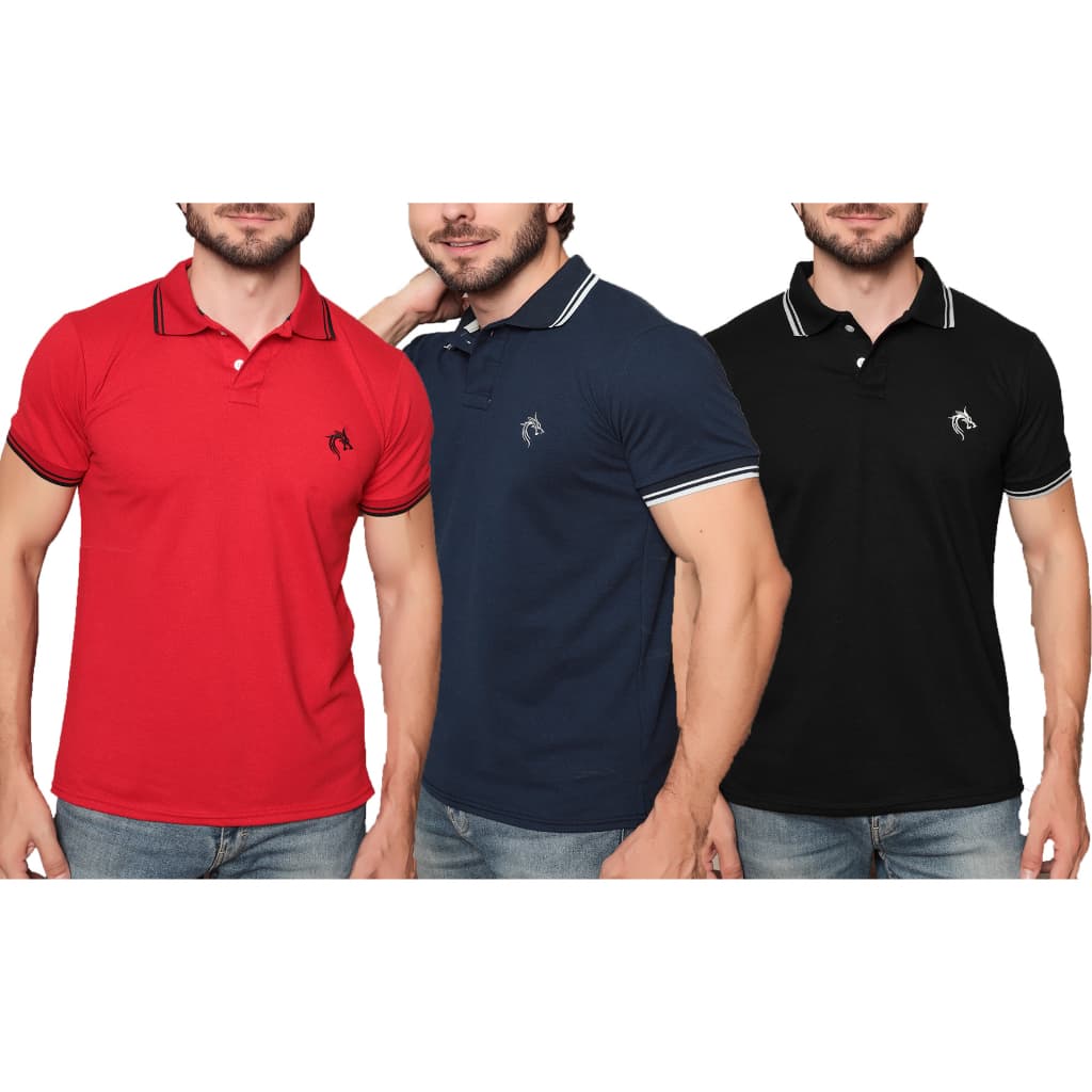 KIT 3 CAMISAS CAMISETAS POLO ATTACK PIQUET COM GOLA E MANGA RISCADAS OFERTA