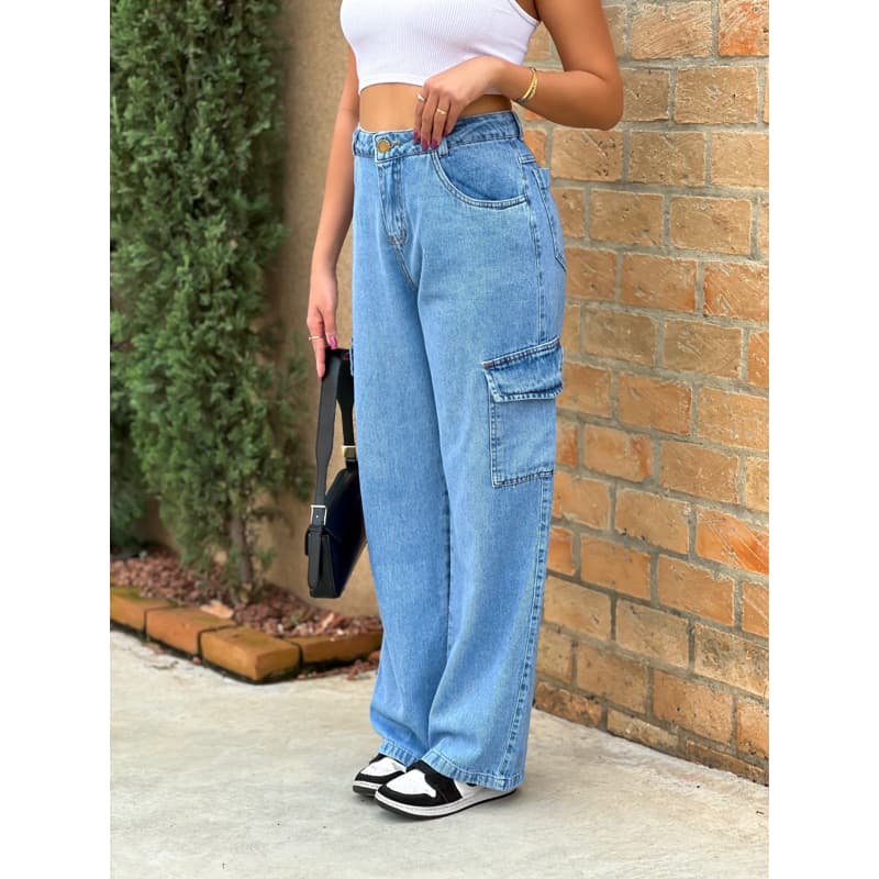 Calça Cargo Wide Leg Jeans