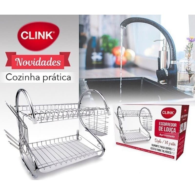Escorredor de Louças Aço Inox  Premium  REF: CK4427 -  14 Pratos em Cromo Multifuncional