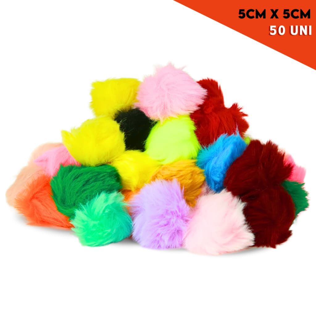 Pompom Pelúcia 50mm Macio Com Elástico | Ideal p/ Chaveiros e Acessórios C/50 Unidades Sortido