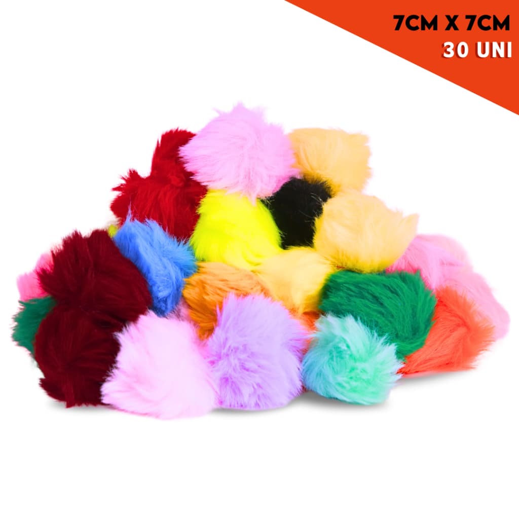 Pompom Pelúcia 70mm Macio Com Elástico | Ideal p/  Chaveiros e Acessórios C/30 Unidades Sortido