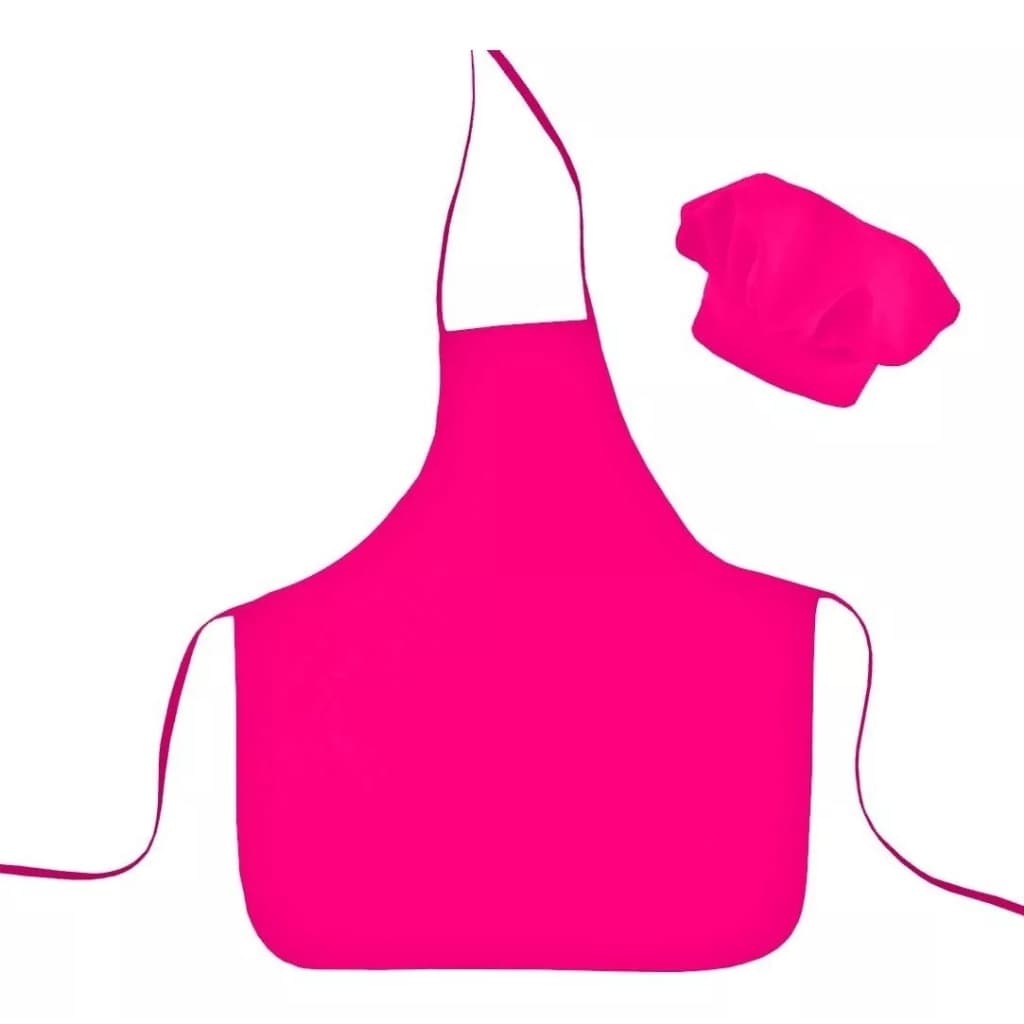Kit Avental Liso Rosa Feminino Infantil Criança + Touca Chapéu Menina Mini Cozinheira