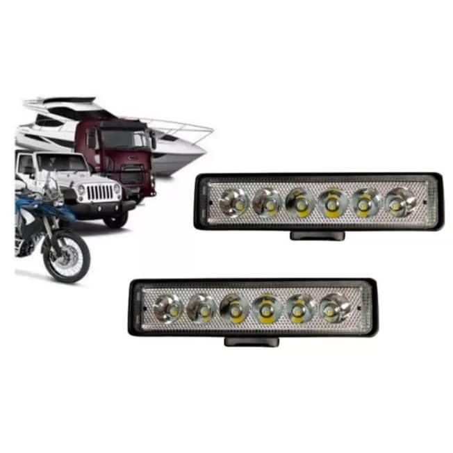 01 Par Farol Milha Universal 6 Leds Caminhão Carro Drl 36w