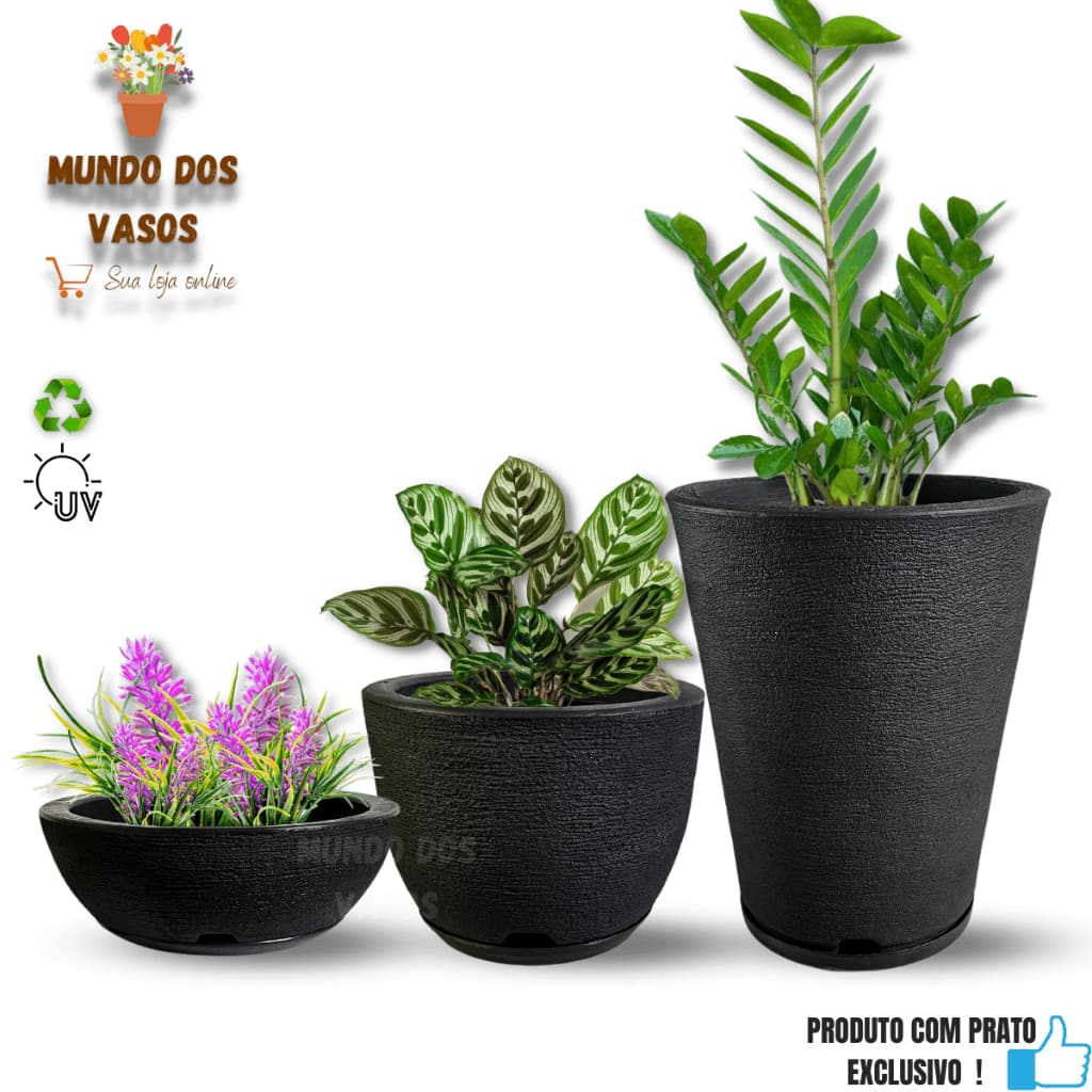 KIT VASOS DE PLANTA COLUNA N01 BOJO N01 E BACIA N01 C/ PRATO