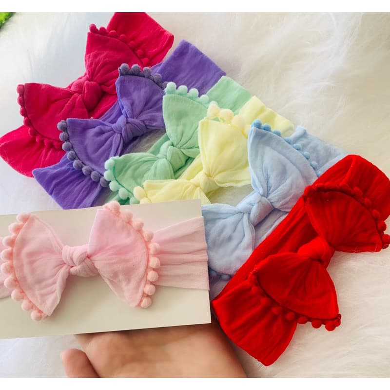 1 Laço faixa Tiara TURBANTE para bebê com pompom  meia de seda Laços bebê