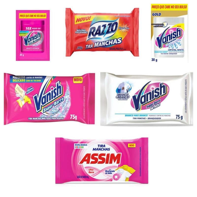 Tira manchas Assim/Vanish/Razzo/ Barra sachê/Sabão de coco