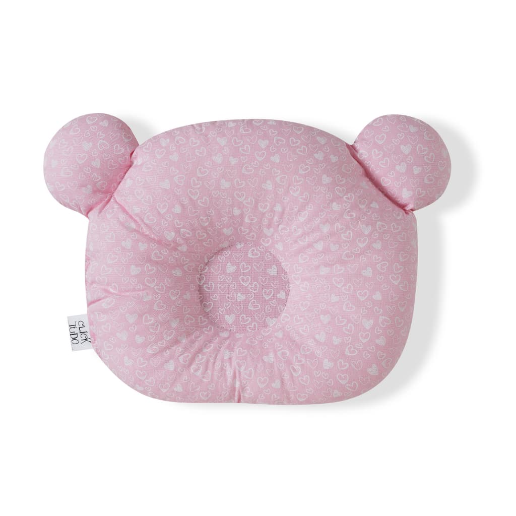 Travesseiro Cabeça Chata Rn Anatômico Para Bebê CORAÇÃO ROSE