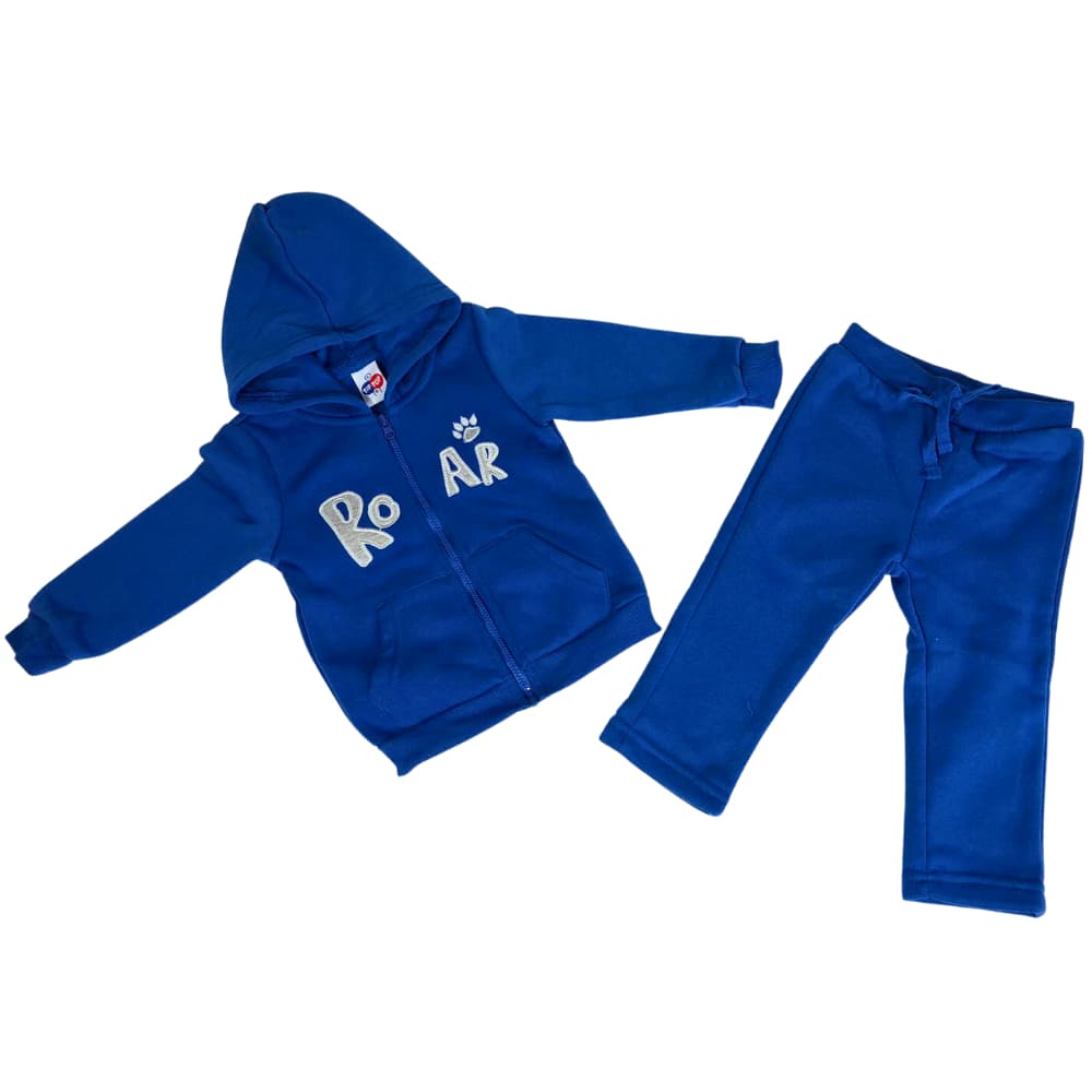 Conjunto Inverno Menino Infantil Bebê Blusa Capuz Touca E Calça Moletom Azul Quentinho Roar Tip Top REF. 10925115