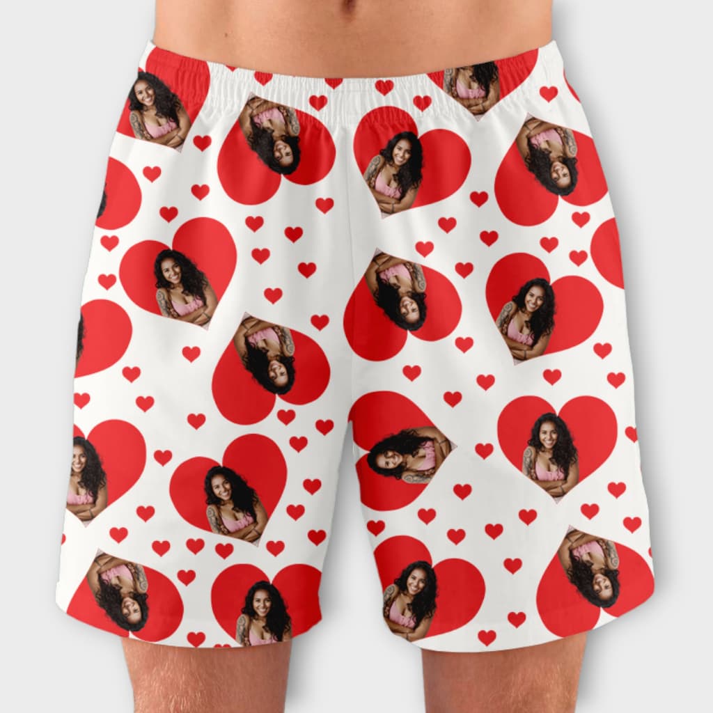 Shorts com Foto Corações Sortidos Shorts Masculino Personalizado Presente Namorado Dia Dos Namorados