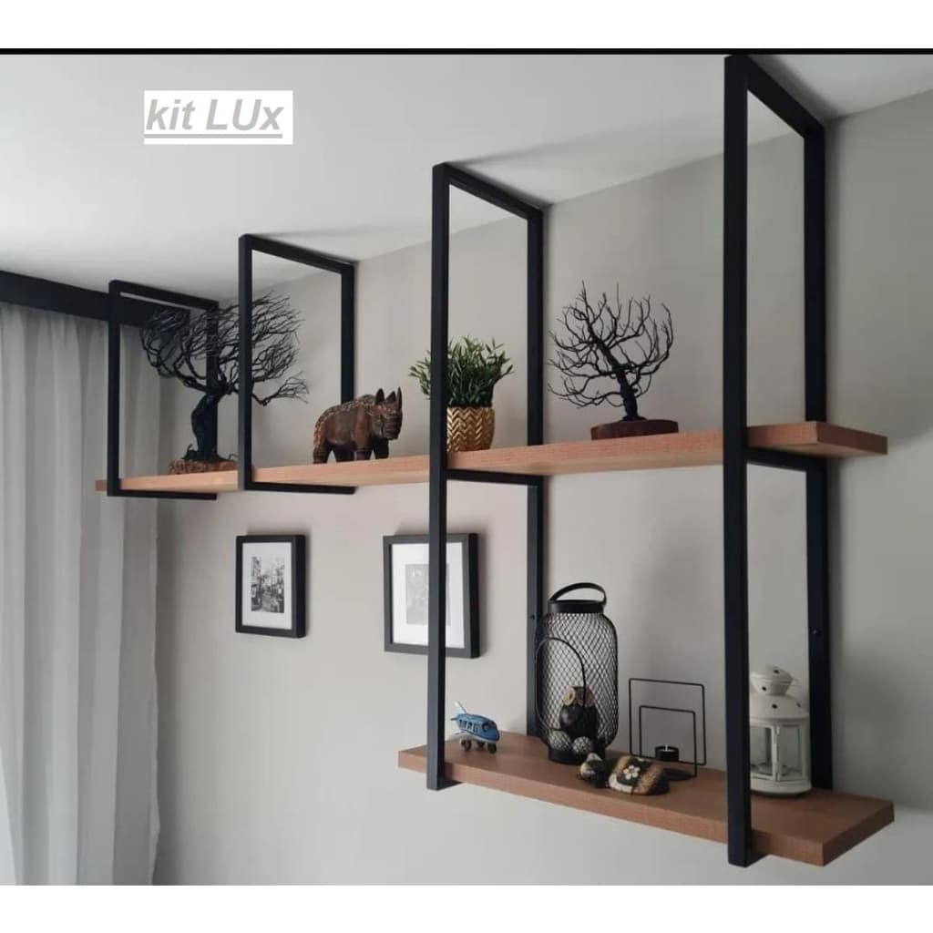 prateleira flutuante estilo industrial kit lux completo organizador para sala, quarto, cozinha kit instalação GRÁTIS tamanhos disponivel 100cm, 120cm, 140cm,150cm,165cm,180cm,210cm Opções PRETO OU BRANCO envio rápido decoração para sala escritório, quarto