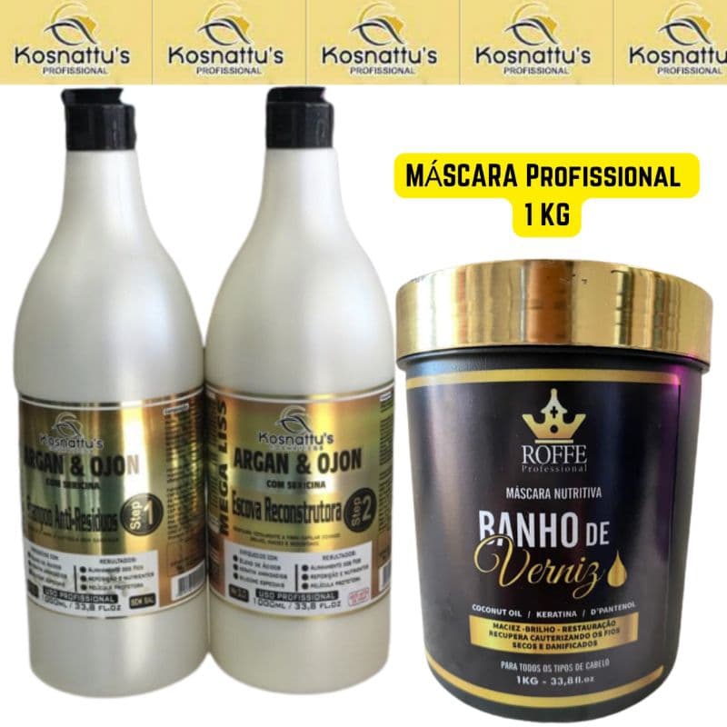 Escova Progressiva Orgânica de Argan (Kosnattus) e Máscara Capilar Profissional 1 KG