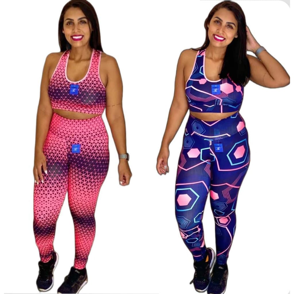 Kit 2 Conjuntos top + calça legging cintura alta esportiva feminina academia crossfit moda fitness não transparente
