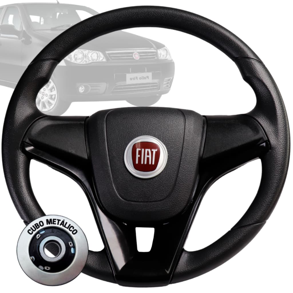Volante Esportivo cruze preto logo fiat vermelho para Uno Fire Mile Palio Marea Brava Siena Strada