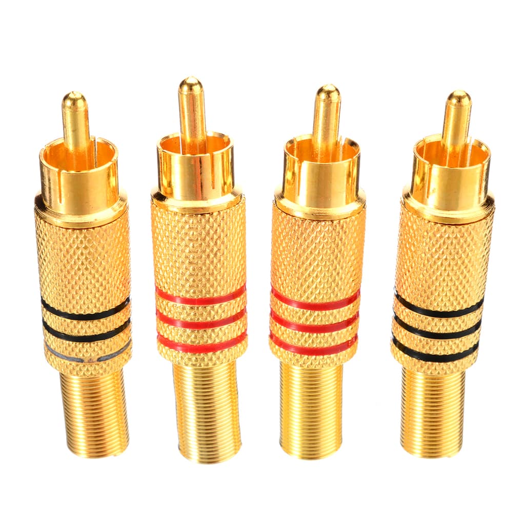 10X Plug RCA Dourado Macho Metal (Preto/Vermelho) (5 Pares)