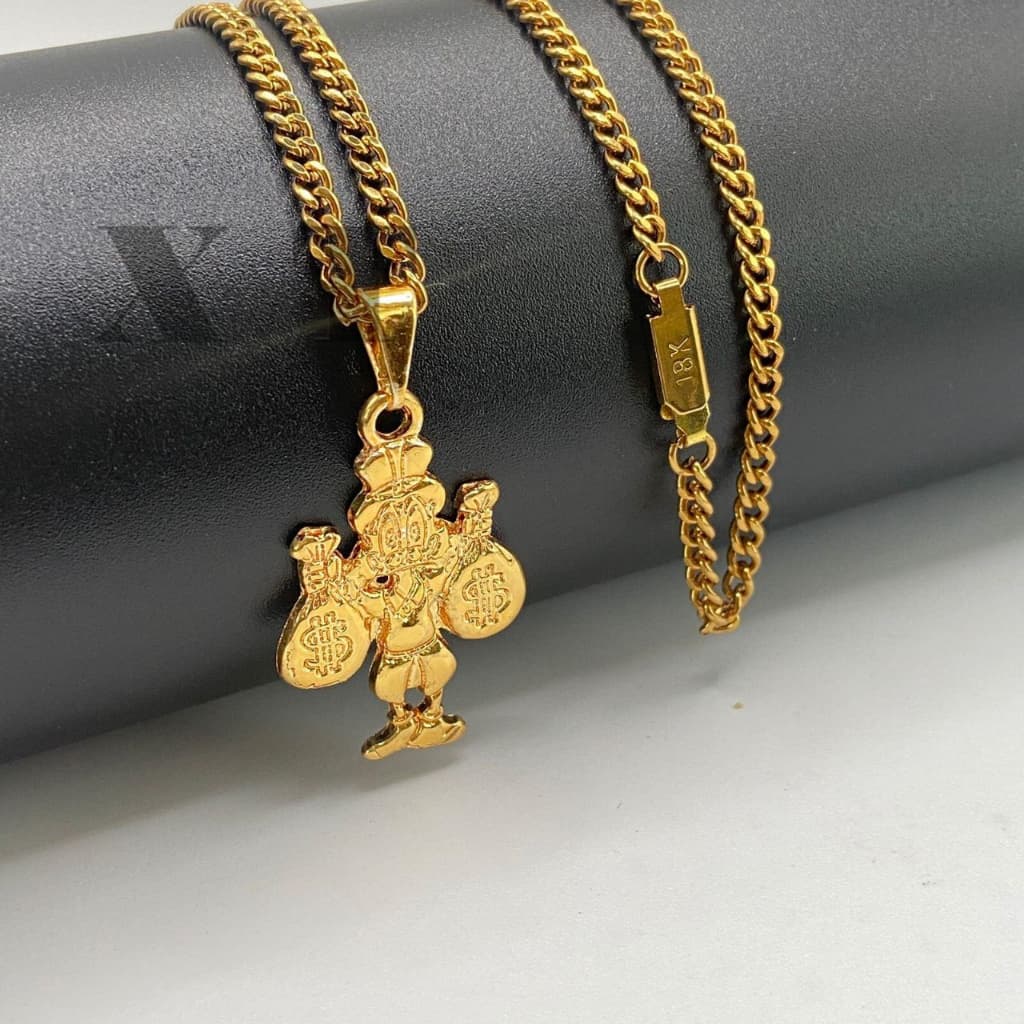 Corrente masculino corda de aço inox Colares banhado a ouro 18K com pingente de folheado pato do dinheiro