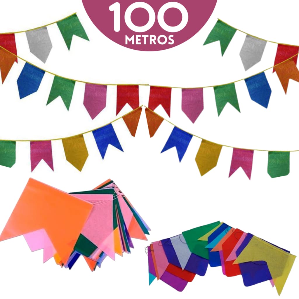 Bandeirinha Festa Junina 100m Papel Decoração Arraiá Atacado Banderola Cores Sortidas