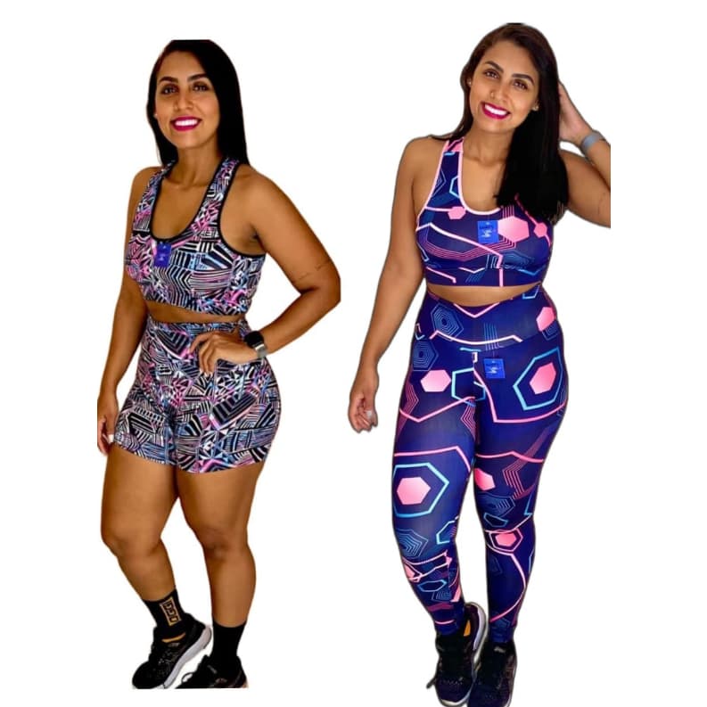 Kit conjunto feminino top e calça + conjunto feminino top e short roupa feminina fitness moda fitness academia cintura alta