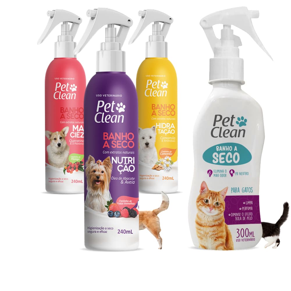 Banho a seco cães e gatos limpeza higiene pet elimina odor e mau cheiro - Pet Clean