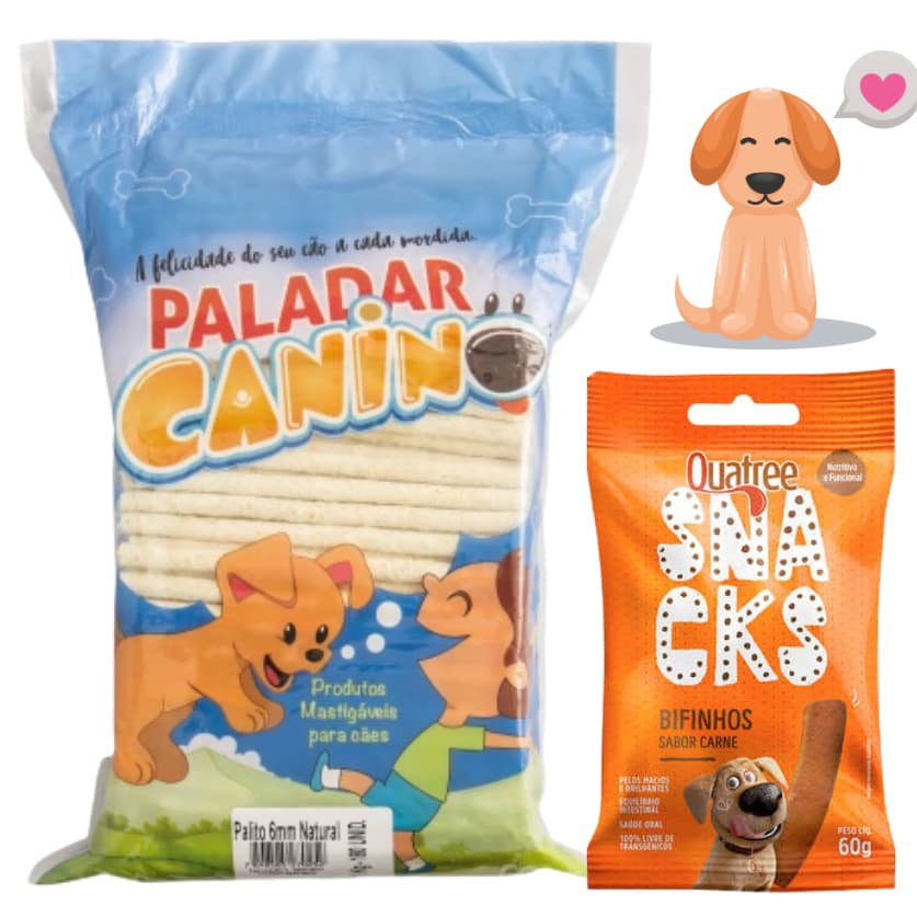 KIT PETISCO PARA CACHORRO - Petisco ossinho palitinho para cachorro 1 kilos + Bifinho Snacks Sacor Carne 60g