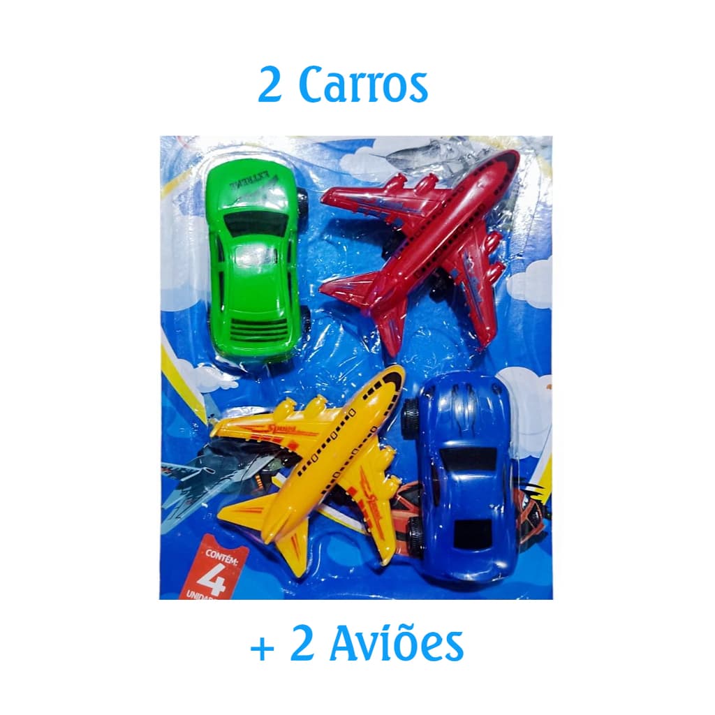 kit 4 Brinquedos 2 carrinhos + 2 aviões brinquedo infantil baratinho avião + carro