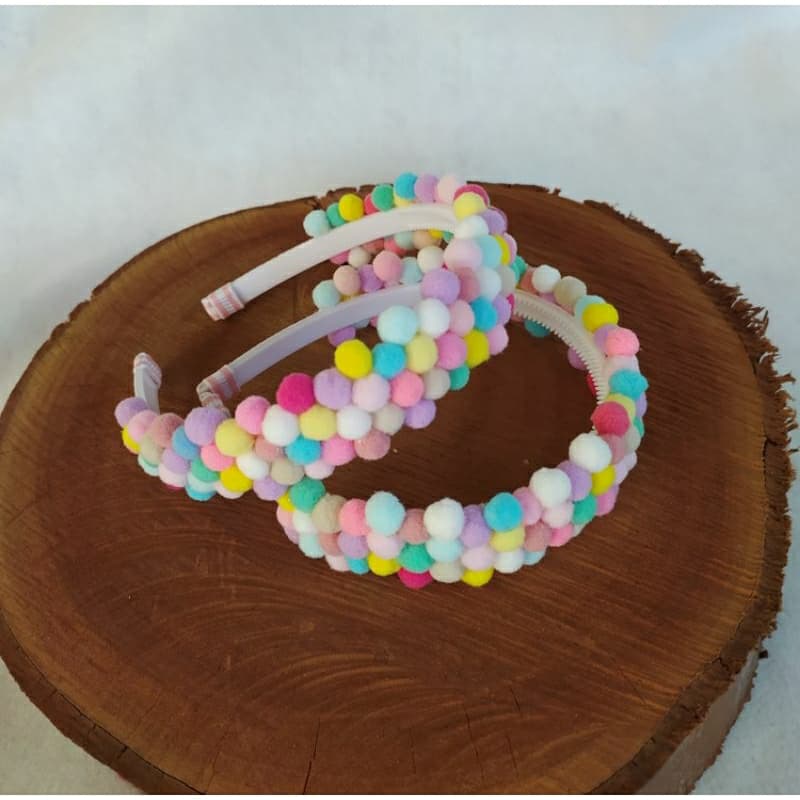 tiara pompom colorido menina infantil arco dentinho duplo