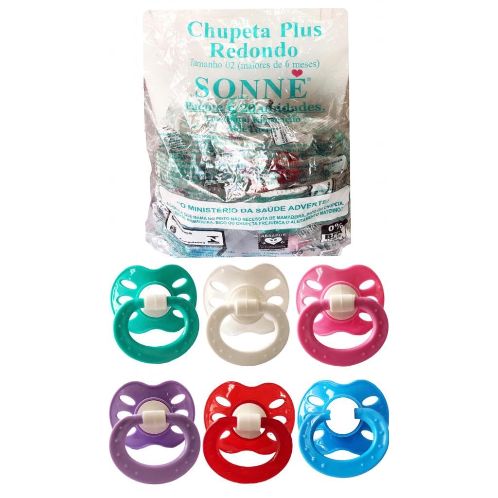 Chupetas Plus Bico 100% Silicone Redondo Pacote Com 20 Unidades Sonne