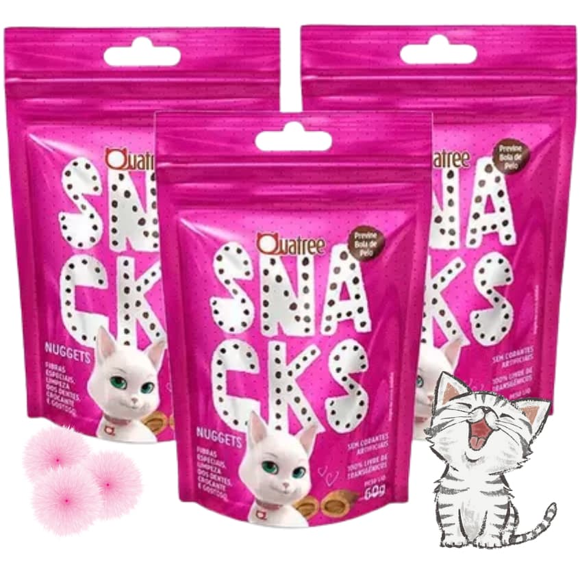 Petisco gato Snacks Quatree Nuggets Frango Bola de Pelo para Gatos 60g original