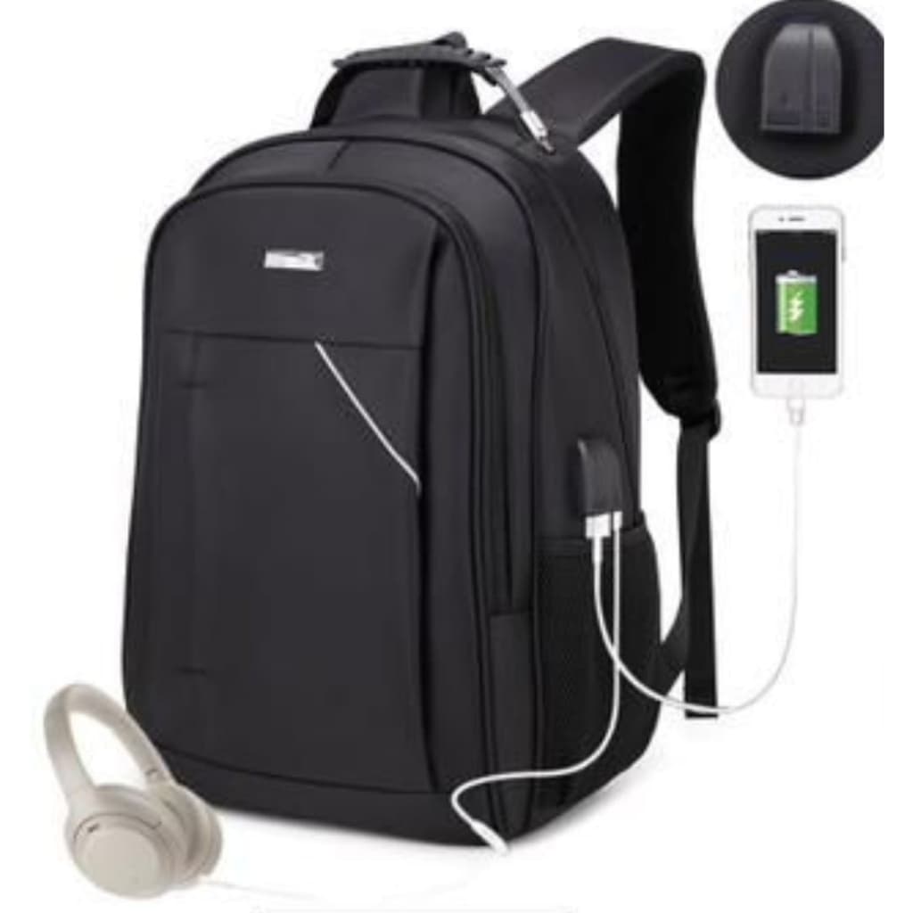 Mochila Notebook com Cabo auxiliar de Usb E Cabo auxiliar de Fone Ouvido impermeavel alça de mão com cabo de aço