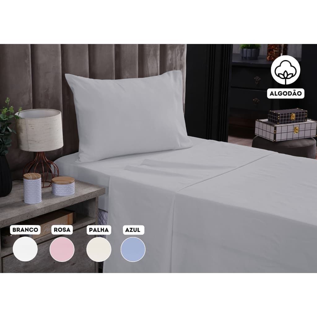 Jogo de Lençol SOLTEIRO 3 peças Cama Box 100% ALGODÃO PERCAL 200 Fios COM LENÇOL DE CIMA
