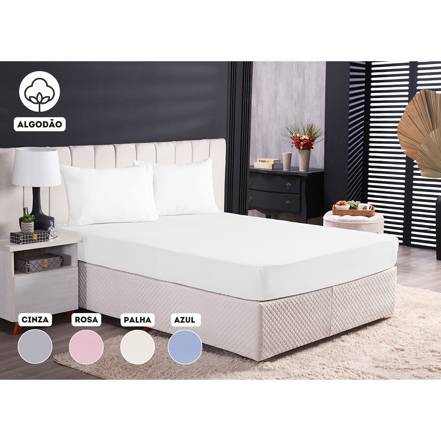 Jogo Lencol Casal 3 Peças Percal Cama Box Com Elastico Algodão 200 Fios