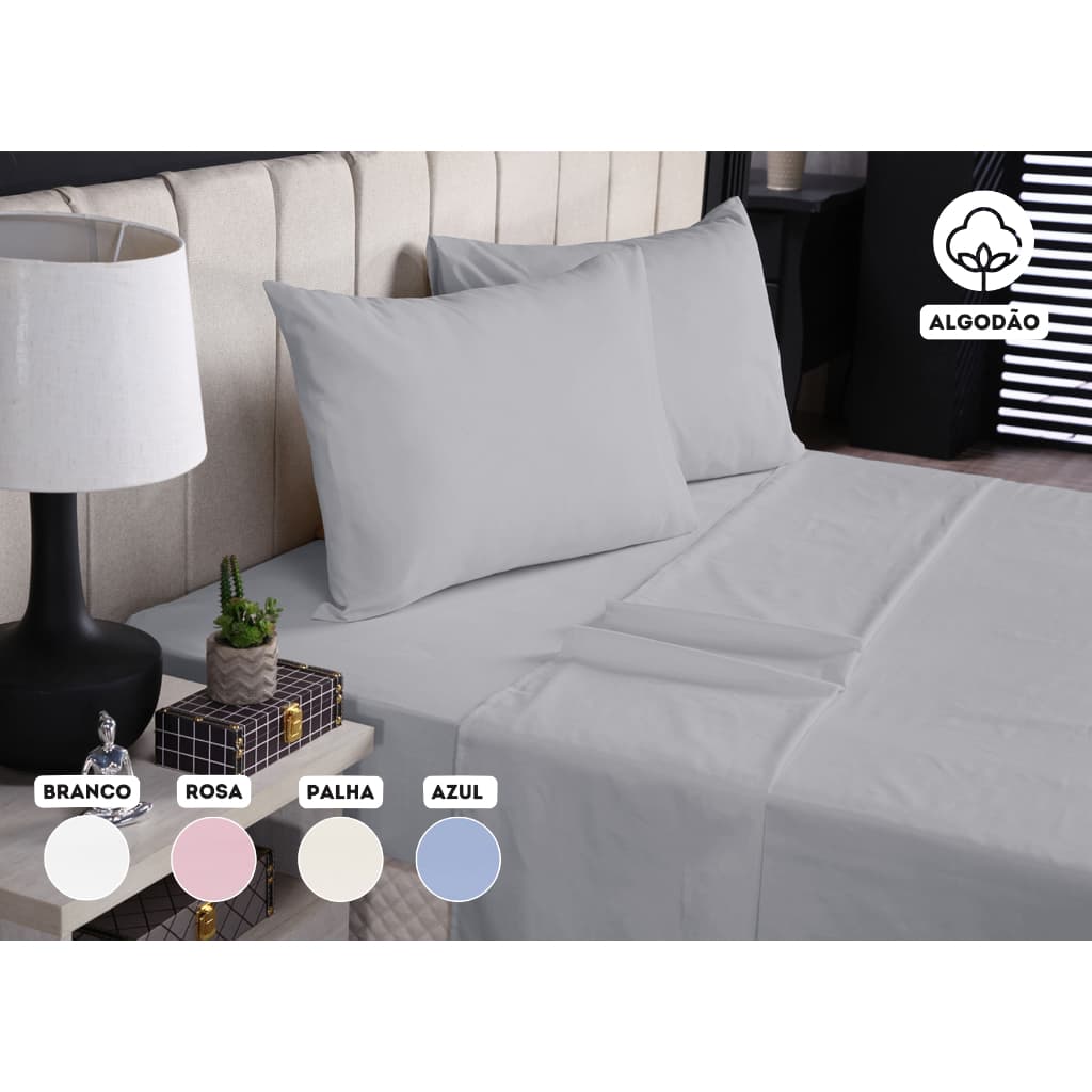 Jogo de Lençol QUEEN 4 peças Cama Box 100% ALGODÃO 200 Fios com Lençol Sem Elastico