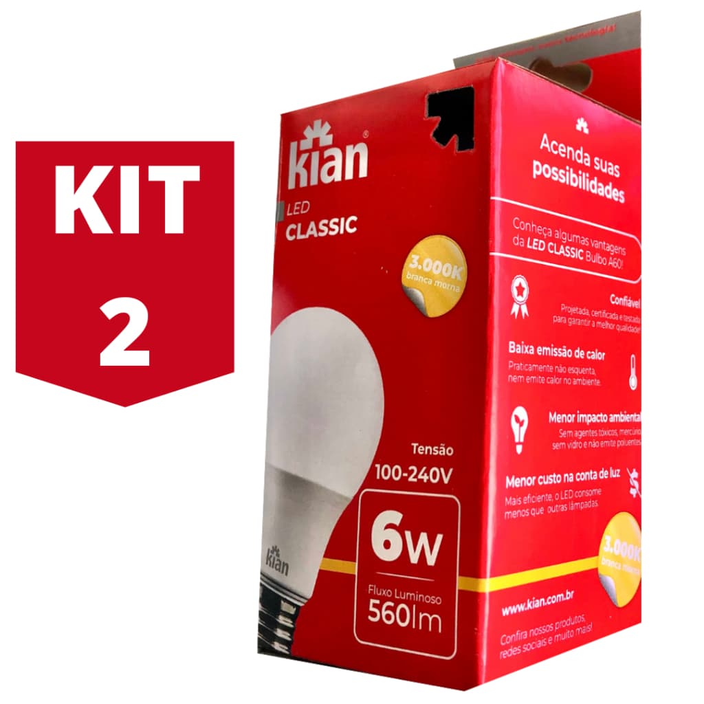 Kit 2 Lampada LED 6w Bivolt Base E27 Luz  Amarela 3000k Economica Lâmpada LED Bulbo 6W 3000K Luz Amarela E27 Bivolt Econ