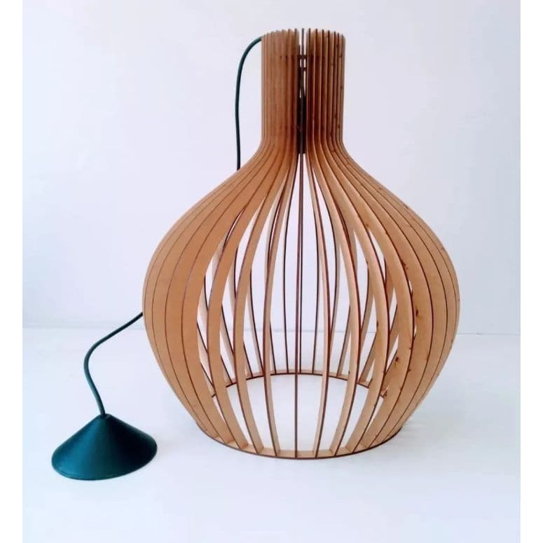 Pendente Luminária De Teto Lustre Decorativo Quarto Sala Escritório Tamanho GG Em Madeira Marrom