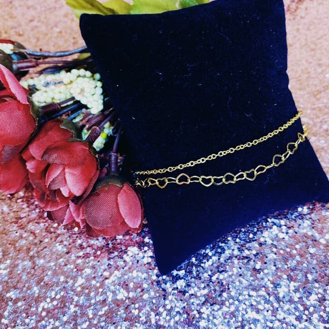 Pulseira Dourada Banhada a Ouro 18K Dupla MIni Corações - Luxo - Semi Jóia -  Pulseira  Plus Size