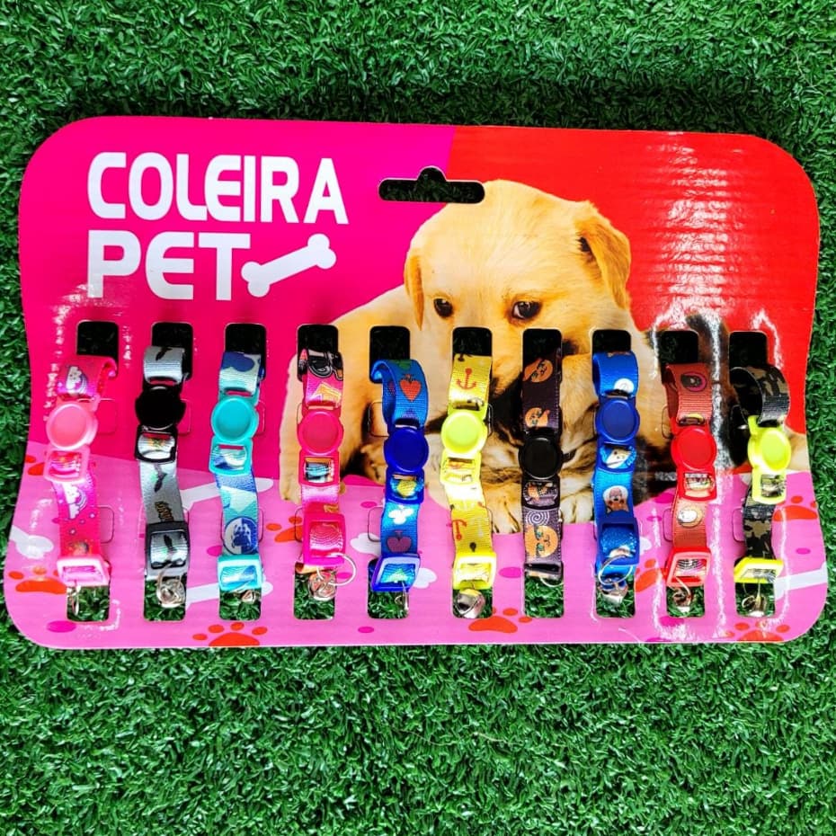 Cartela Coleira com fecho anti-enforcamento/Regulável -10 coleiras para gato cores variadas