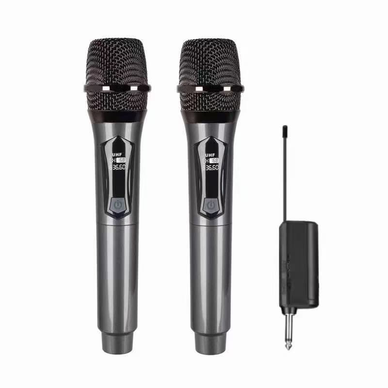 Microfones Dinâmico Sem Fio Duplo Profissional Recarregável  Uhf
