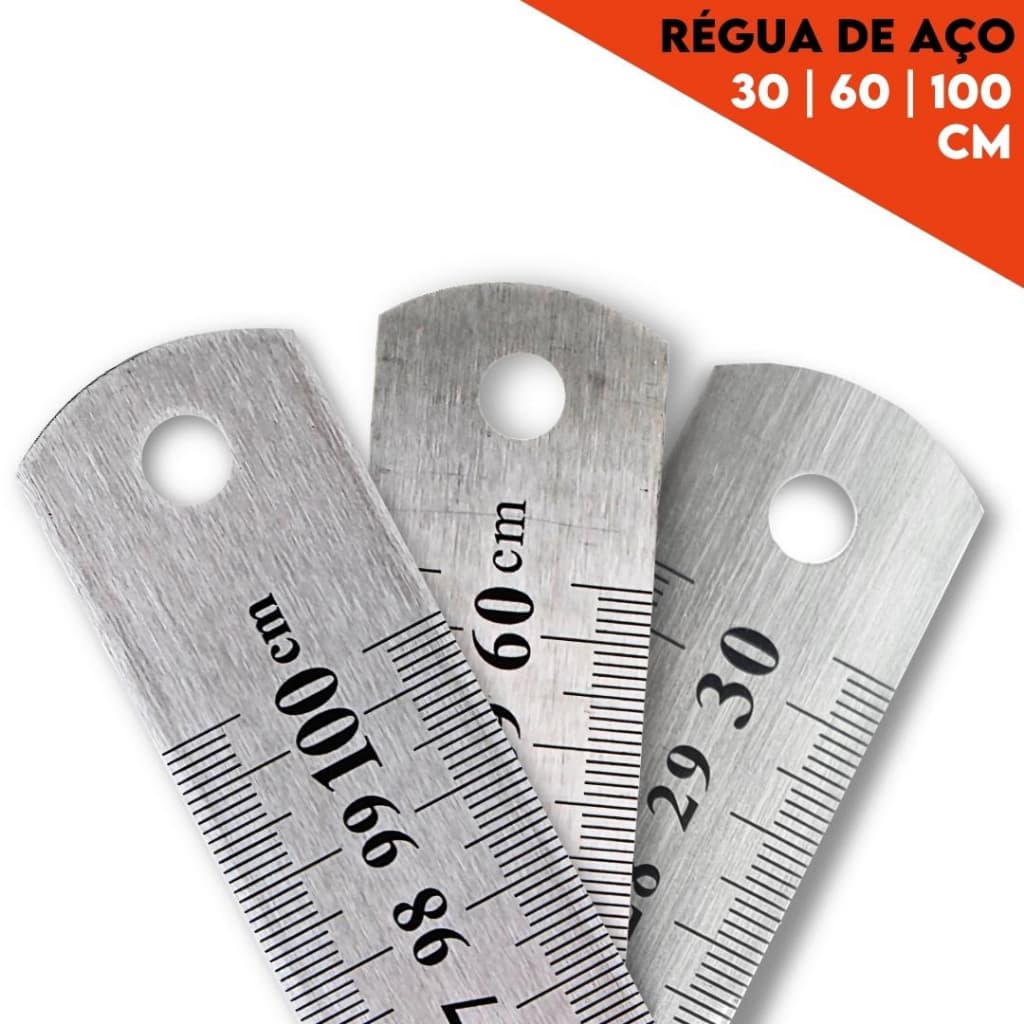 Régua De Metal - Aço Inox - Patchwork - 30 Cm/ 60 Cm/ 1 Metro - CRIAR