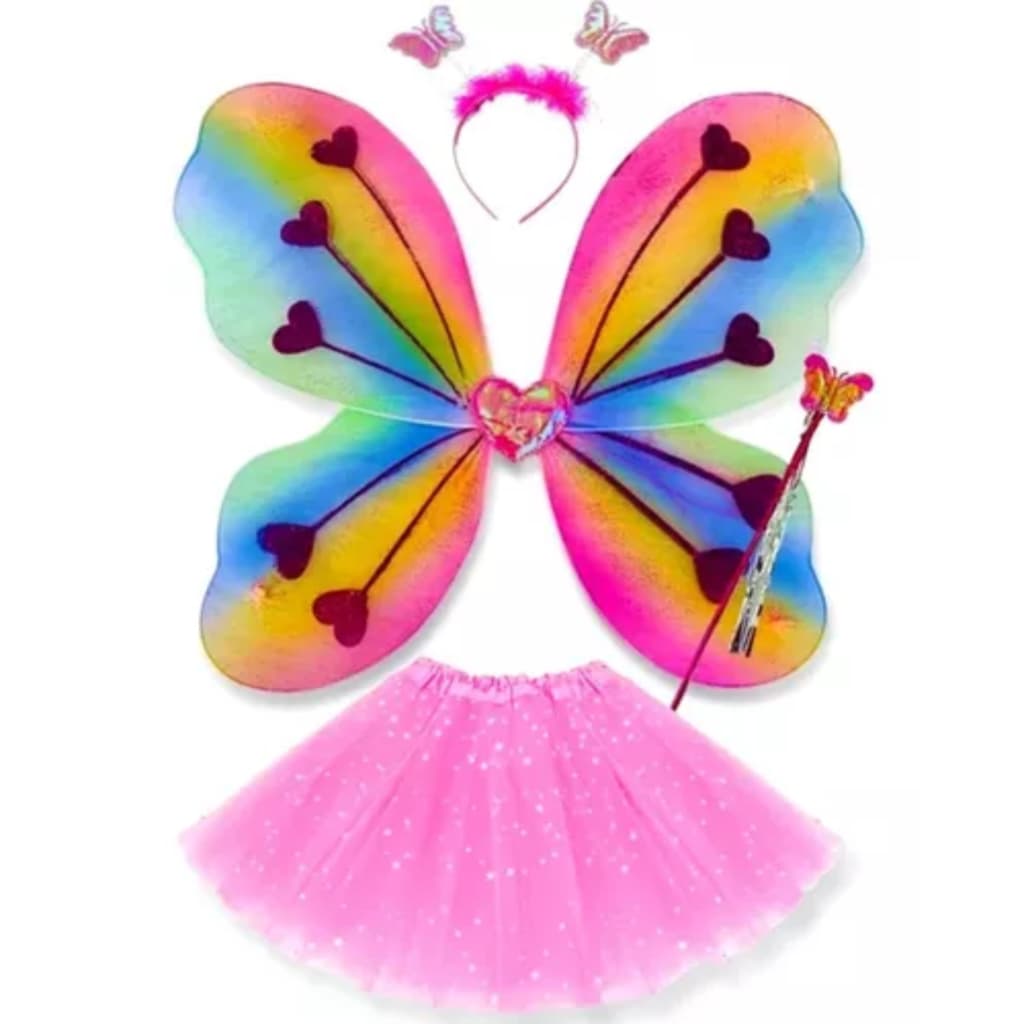 Fantasia Fada Infantil Rosa Asinha Varinha Tiara E Saia