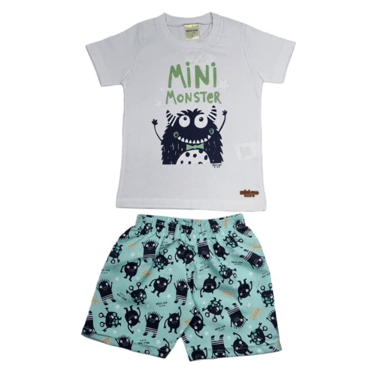 Conjunto Infantil Menino Camiseta e Bermuda Monstros 1 ao 3 anos