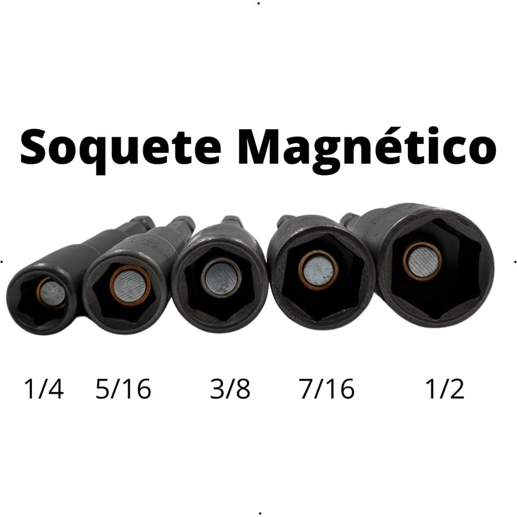 Jogo Soquete Canhão Sextavado Bits Parafuadeira - 1/4 - 5/16 - 3/8 - 7/16 -1/2x 65mm