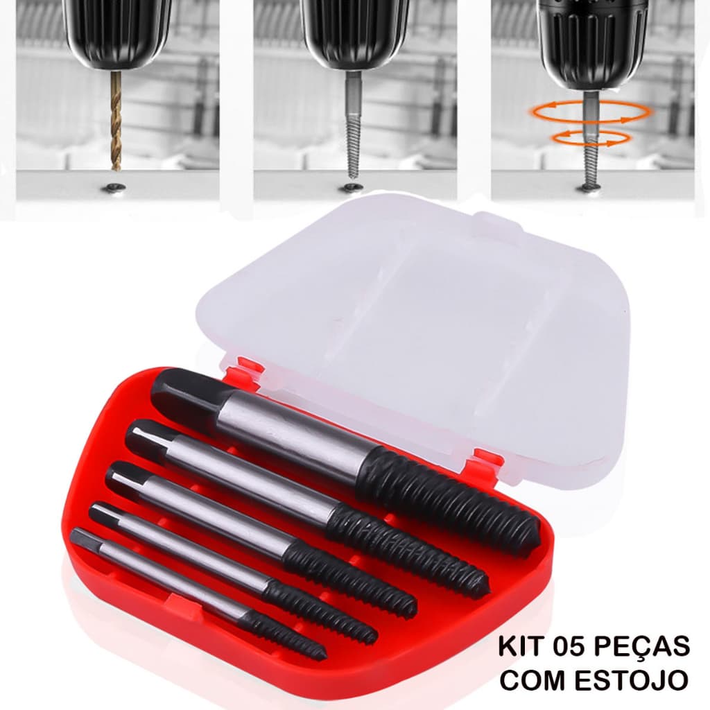 Jogo Extrator De Parafuso Quebrado Kit 5 Peças Remove Parafusos Canos Quebrados