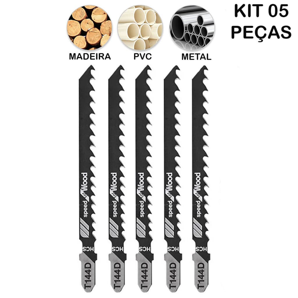 Jogo De Lâminas Para Serra 5 Peças Tico Tico T144D Serrinhas Para Adaptador De Serras Corte Em Madeira Compensado Drywall Gesso PVC