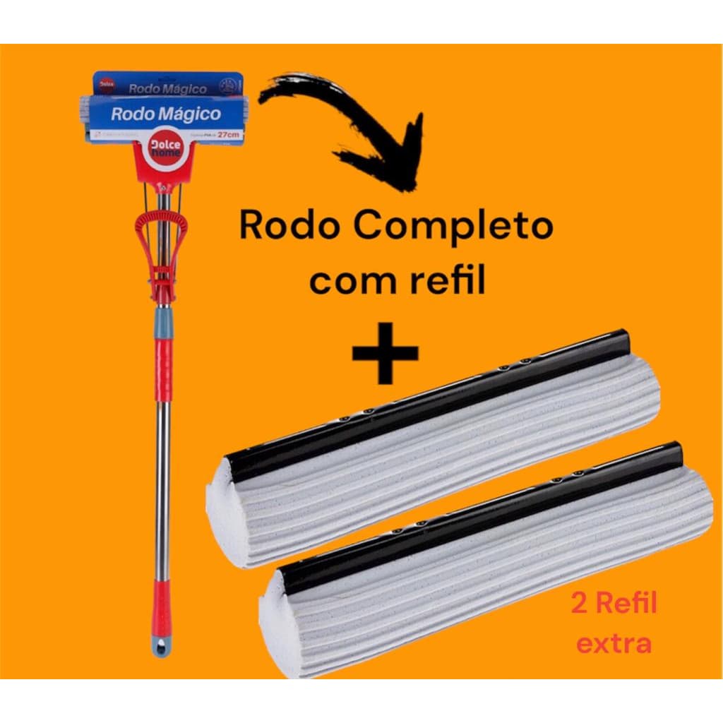 Rodo Mágico Completo Mop Vermelho ou Azul 1 Peça - Dolce Home Premium + 2 Refis Extra Cinza Premium
