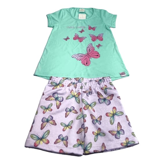 Conjunto Infantil Menina Blusa com Estampa e Short Estampado 4 ao 10 anos