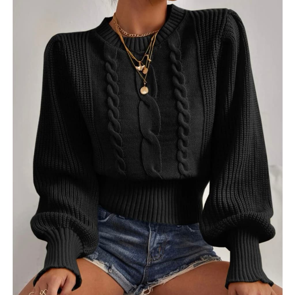 Blusa trico manga folgada trançada