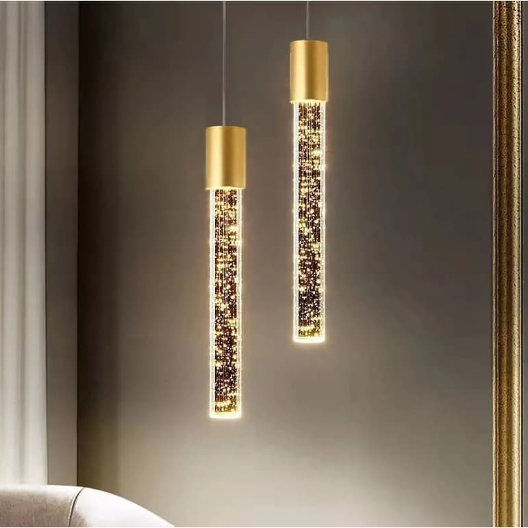 Kit 2 Lustre Pendente Cristal Bolhas Bivolt 20cm - Dourado